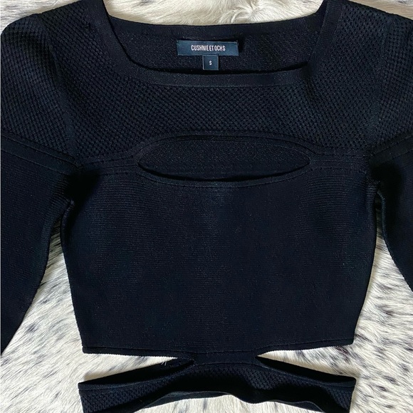CUSHNIE ET OCHS CROPPED SLASHED KNIT TOP, SZ S BLACK - Picture 11 of 15